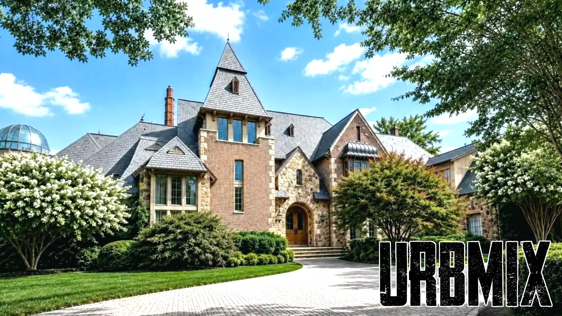 'Magnificent' $7.2 Million Stone Manor With 2-Story Library Is Like Something Out of 'Beauty and the Beast'
